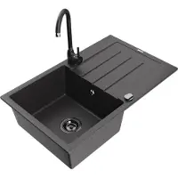Mexen Bruno 1 bac en granit avec égouttoir et mitigeur Telma, noir tacheté - 6513-76-670200-70-B