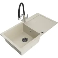 Mexen Leo Évier en granit 1 cuve avec égouttoir et mélangeur Duo, Beige - 6501-69-671701-07-B