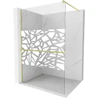 Mexen Kioto+ paroi de douche avec tablette à poser 90 x 200 cm, motif blanc, or brossé - 800-090-121-55-85