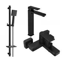 Mexen Mino DQ45 SET mitigeur lavabo + mitigeur bain avec accessoires, noir (72413DQ45-70)