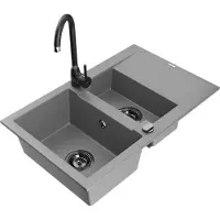 Mexen Gaspar évier en granit 1,5 bac avec égouttoir et mitigeur Telma, Gris - 6507-71-670200-70-B