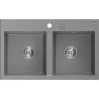 Mexen Hektor évier en granit à 2 compartiments 800 x 480 mm, gris, siphon chrome - 6521802000-71