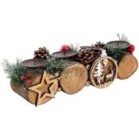 MCW Composition florale de l'Avent -M14 avec bougeoir, couronne de l'Avent Composition florale de Noël en bois MVG 12x41x12cm ~ sans bougies