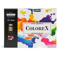 Pebeo Set d'encre aquarelle - - Colorex - 12 flacons de 20ml - Couleurs miscibles - Rendu velouté