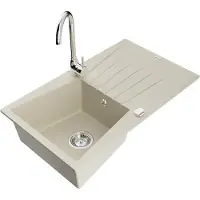 Mexen Cesar évier en granit 1 bac avec égouttoir et mitigeur Telma, Beige - 6514-69-670200-00