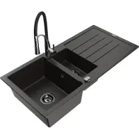 Mexen Andres évier en granit 1,5 bac avec égouttoir et mitigeur Aster, noir/or métallisé - 6515-75-73450-07-B