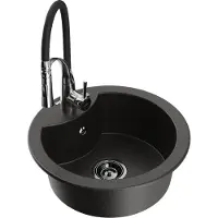 Mexen Diego évier en granit 1 bac avec mélangeur Aster, noir/or métallique (6512-75-73450-07-B)