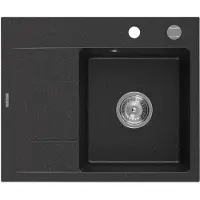 Mexen Ben Evier en granit à 1 niveau avec égouttoir à droite 600 x 500 mm, noir/argent métallisé, siphon chrome - 6523605000-73