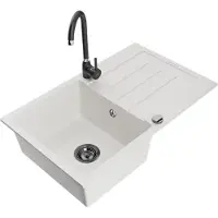 Mexen Bruno Evier 1 bac en granit avec égouttoir et mitigeur Telma, blanc - 6513-20-670200-70