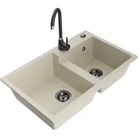 Mexen Tomas évier en granit 2 cuves avec mitigeur Telma, Beige - 6516-69-670200-70