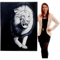 MCW Peinture à l'huile réalisée à la main représentant un lion blanc