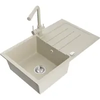 Mexen Bruno Évier en granit 1 bac avec égouttoir et mitigeur Duero, Beige - 6513-69-671600-69