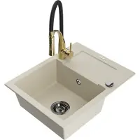 Mexen Enzo granit évier 1 avec égouttoir y compris mélangeur Aster, beige (6506-69-73450-57-B)