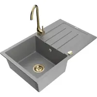 Mexen Bruno Evier 1 bac en granit avec égouttoir et mitigeur Telma, Gris - 6513-71-670200-50
