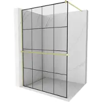 Mexen Kioto+ paroi de douche avec étagère Walk-in 130 x 200 cm, motif noir, brosse dorée - 800-130-121-55-77