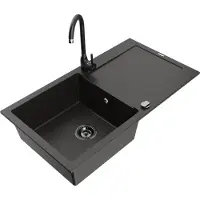 Mexen Leo 1 bac en granit avec égouttoir et mitigeur Telma, Noir/Or métal - 6501-75-670200-70-B