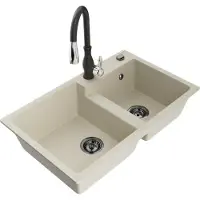 Mexen Tomas évier 2 cuves en granit avec mitigeur Savita, Beige - 6516-69-672601-70