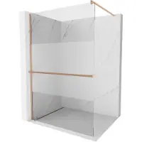 Mexen Kioto+ paroi de douche avec étagère Walk-in 120 x 200 cm, transparent/transparent, laiton brossé - 800-120-121-65-35