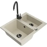 Mexen Carlos granit évier 1,5 avec mitigeur Telma, beige (6518-69-670200-70)