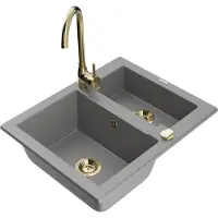Mexen Évier Carlos en granit 1,5 avec mitigeur Telma, gris (6518-71-670200-50)