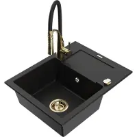 Mexen Enzo granit évier 1 avec égouttoir y compris mélangeur Aster, noir (6506-77-73450-57-G)
