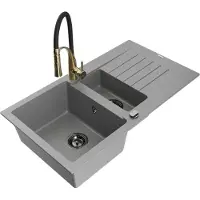 Mexen Matias évier en granit 1,5 bac avec égouttoir et mitigeur Aster, Gris - 6502-71-73450-57-B