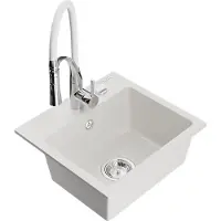 Mexen Évier 1 bac en granit Milo avec mitigeur Aster, blanc (6505-20-73450-02)