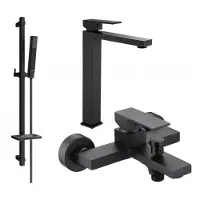 Mexen Uno DQ77 SET Mélangeur lavabo + bain avec accessoires, noir (71413DQ77-70)