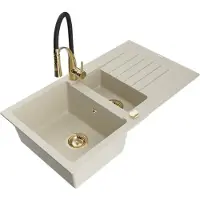 Mexen Matias évier en granit 1,5 bac avec égouttoir et mitigeur Aster, Beige - 6502-69-73450-57-G