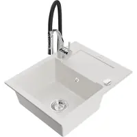 Mexen Enzo granit évier 1 avec égouttoir y compris mélangeur Aster, blanc (6506-20-73450-07)