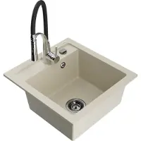 Mexen Évier 1 bac en granit Vito avec mélangeur Aster, beige (6503-69-73450-07-B)