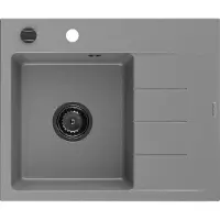 Mexen Ben Evier en granit 1 bac avec égouttoir à gauche 600 x 500 mm, gris, siphon noir - 6522605000-71-B