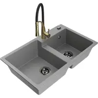 Mexen Tomas évier en granit 2 cuves avec mitigeur Aster, Gris - 6516-71-73450-57-B