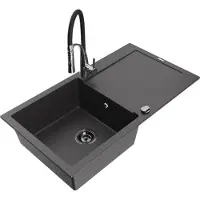 Mexen Leo évier 1 bac en granit avec égouttoir et mitigeur Aster, noir moucheté - 6501-76-73450-07-B