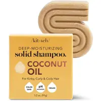 Kitsch Shampooing solide à l'huile de noix de coco, shampoing hydratant en profondeur pour cheveux bouclés, sans danger pour les cheveux colorés,
