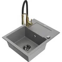 Mexen Enzo granit évier 1 avec égouttoir y compris mélangeur Aster, gris (6506-71-73450-57-B)