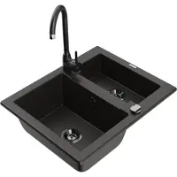 Mexen Évier Carlos en granit 1,5 avec mitigeur Telma, noir/doré métallisé (6518-75-670200-70-B)