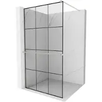 Mexen Kioto+ paroi de douche avec tablette de plain-pied 110 x 200 cm, motif noir, nickel brossé - 800-110-121-97-77