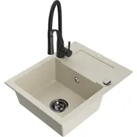 Mexen Enzo granit évier 1 avec égouttoir y compris mélangeur Aster, beige (6506-69-73450-70-B)