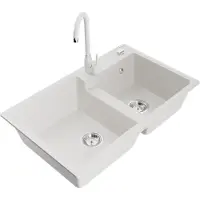 Mexen Tomas évier en granit 2 cuves avec mitigeur Telma, blanc - 6516-20-670200-20