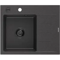 Mexen Ben Evier en granit 1 bac avec égouttoir à gauche 600 x 500 mm, noir moucheté, siphon noir - 6522605000-76-B