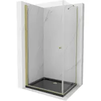 Mexen Pretoria Paroi de douche basculante 100 x 90 cm, transparente, or + receveur de douche Flat, noir - 852-100-090-50-00-4070G