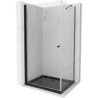Mexen Pretoria Paroi de douche basculante 80 x 100 cm, transparente, noire + receveur de douche Flat, noir - 852-080-100-70-00-4070B