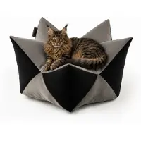 Lionto Coussin pour chat, lit étoilé de haute qualité en imitation daim, respirant, lavable & indéformable, 85x45cm, gris/noir