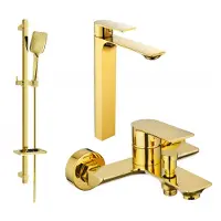 Mexen Alexa SET Mélangeur lavabo + bain avec accessoires DQ62, or (71213DQ62-50)