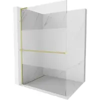 Mexen Kioto+ L paroi de douche avec étagère Walk-in 110 x 200 cm, transparent/opaque, finition dorée - 800-110-123-55-35