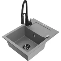 Mexen Enzo granit évier 1 avec égouttoir y compris mélangeur Aster, gris (6506-71-73450-70-B)
