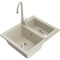 Mexen Carlos granit évier 1,5 avec mitigeur Telma, beige (6518-69-670200-69)