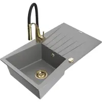 Mexen Cesar évier en granit 1 bac avec égouttoir et mitigeur Aster, Gris - 6514-71-73450-57-G