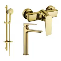 Mexen Lynx DQ40 Ensemble de mitigeurs de lavabo et de douche avec accessoires, or (745914DQ40-50)